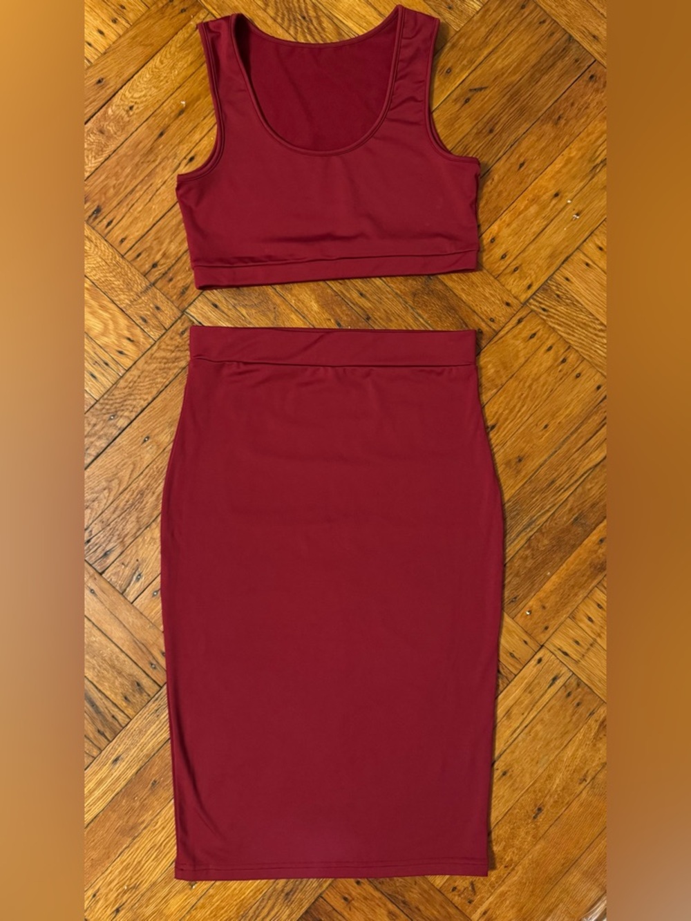 Two Piece Burgundy High-Waist Pencil Skirt & Crop Tank